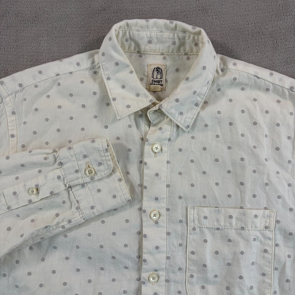 Hiroshi Kato Embroidery Dot White Shirt Men Small Pocket‎ Cotton Designer $249